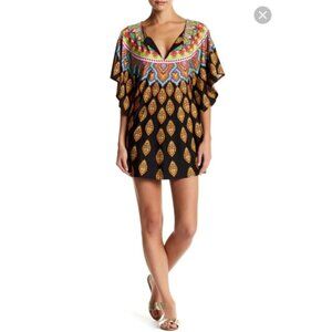 Trina Turk Colorful Batwing Dress Black Yellow Orange Pink Blue Size Small